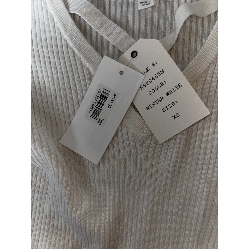 Hippie Rose Womens Winter White Ribbed V-Neck Strappy Long Sleeve Top XS - Picture 3 of 5